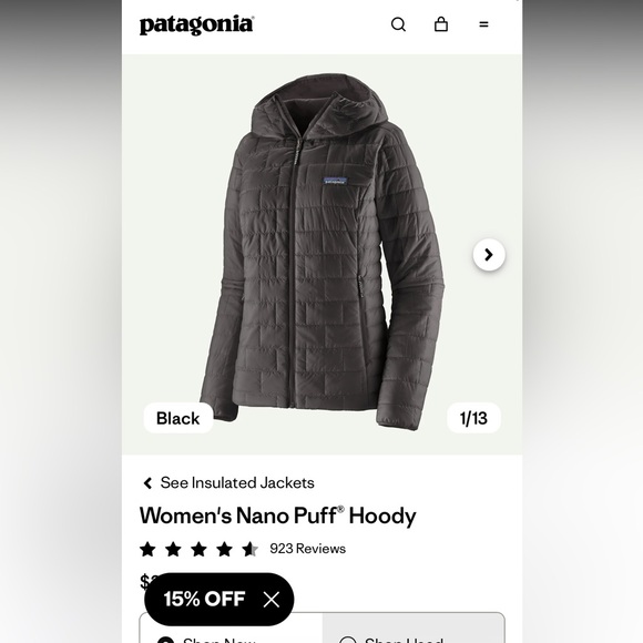 Patagonia Black Quilted Hooded Jacket - Picture 6 of 6